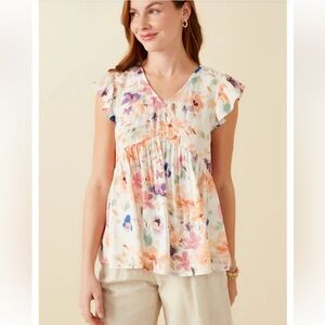 Hayden Soft Floral Ruffle Detail Swing Top
